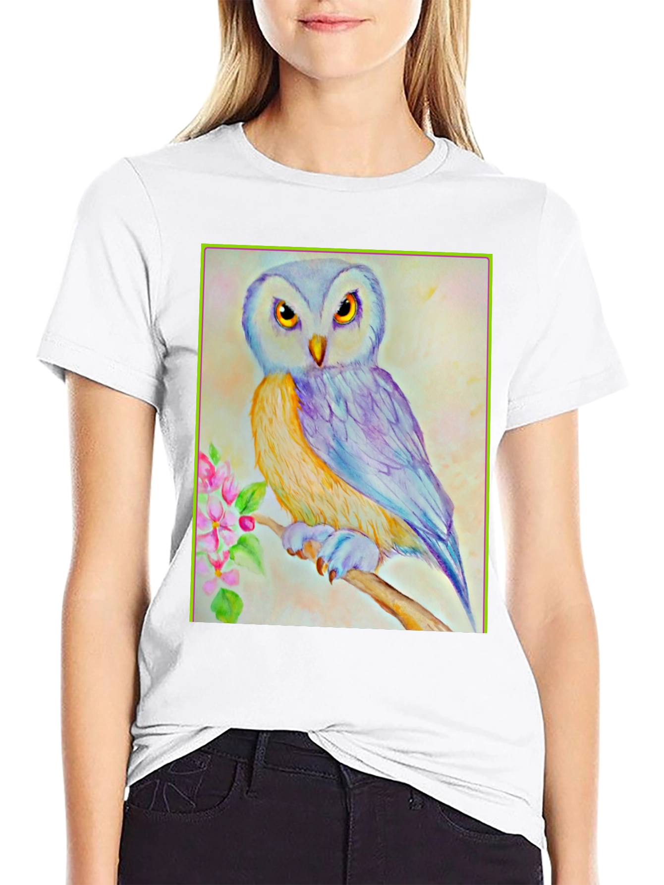 Owl Art Print Graphic Tee - Unisex Black T-Shirt