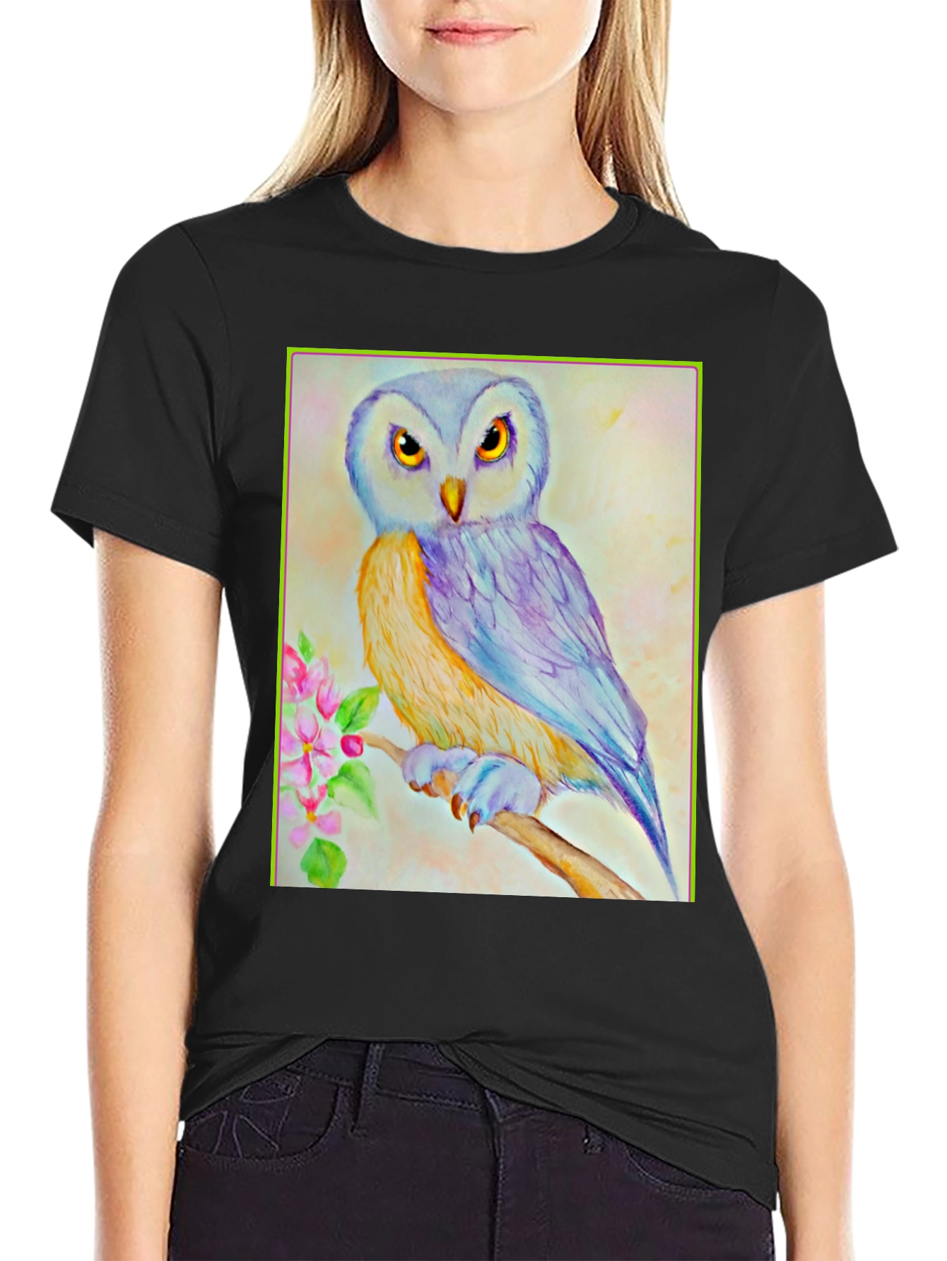 Owl Art Print Graphic Tee - Unisex Black T-Shirt