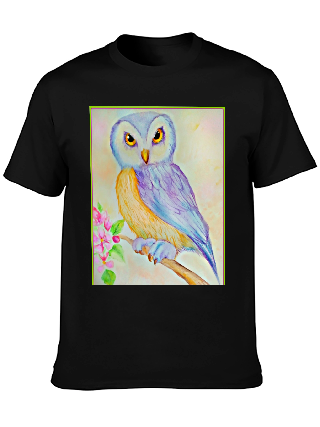 Owl Art Print Graphic Tee - Unisex Black T-Shirt