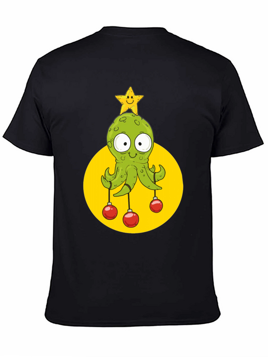 Festive Octopus Graphic Tee - Holiday Cheer!
