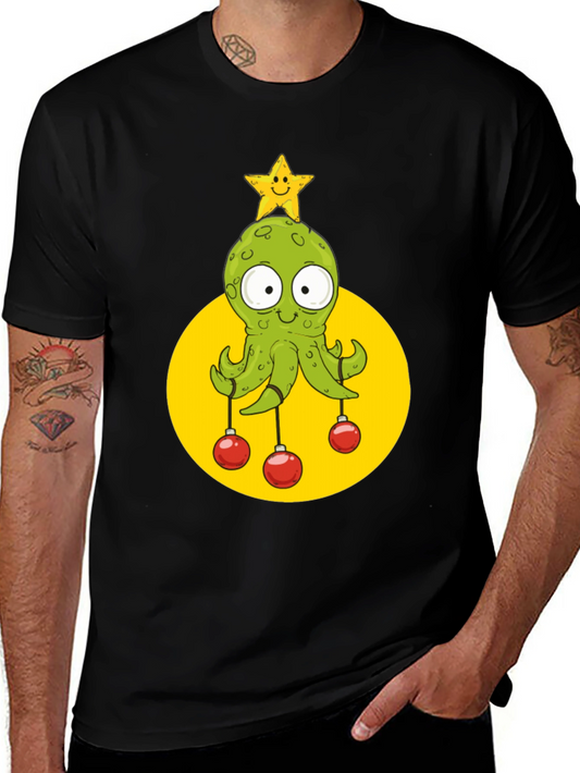 Festive Octopus Graphic Tee - Holiday Cheer!