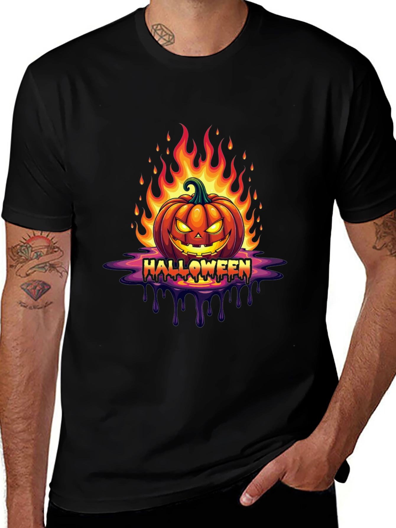 Halloween Pumpkin Flames Graphic Tee
