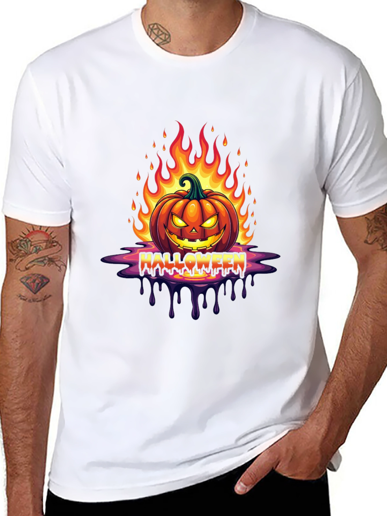Halloween Pumpkin Flames Graphic Tee
