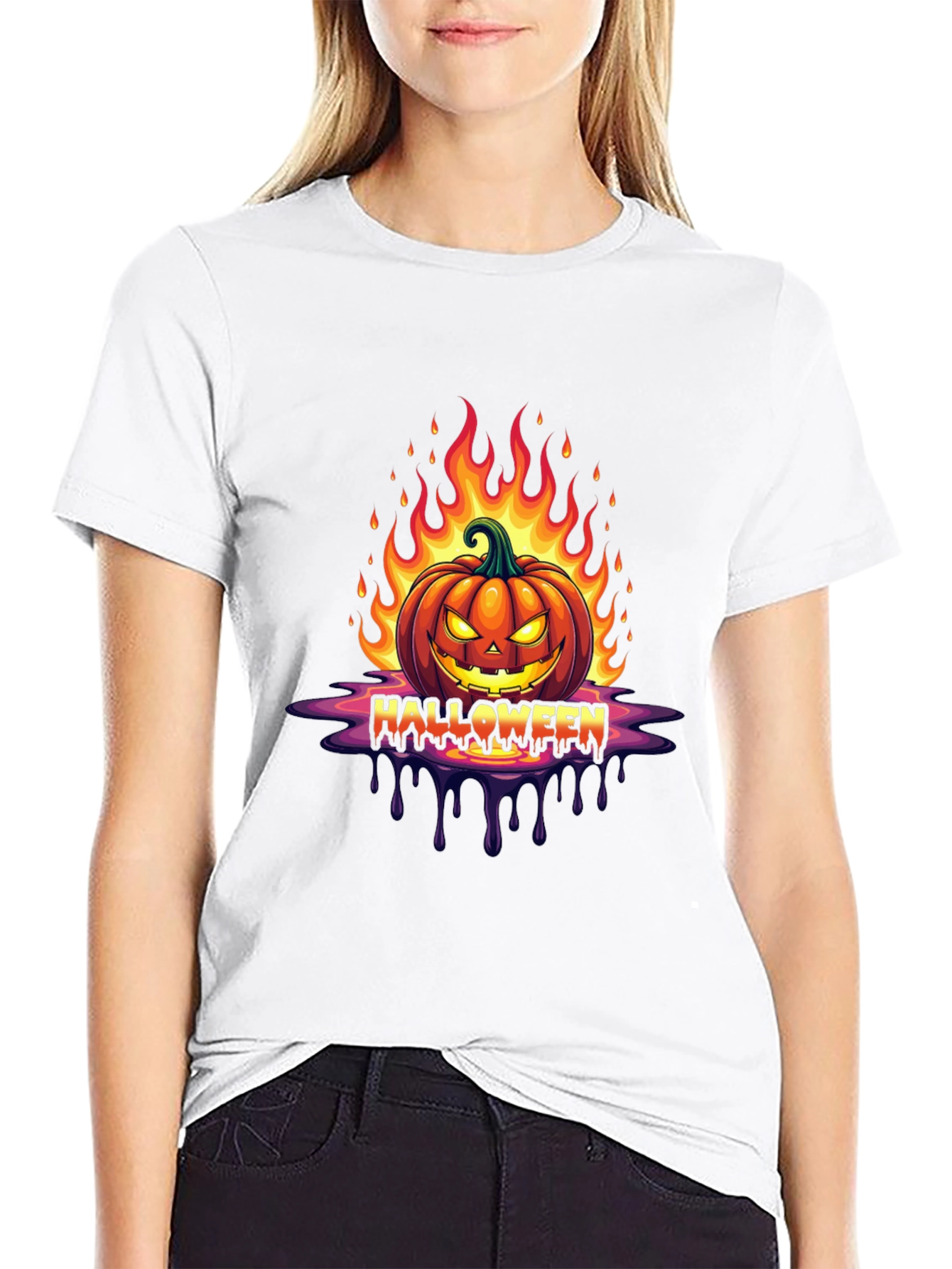 Halloween Pumpkin Flames Graphic Tee