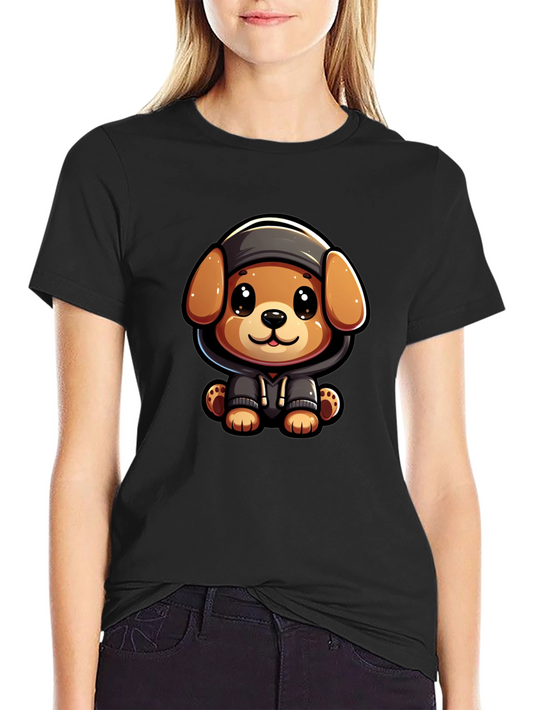 Cute Cartoon Dog in Hoodie T-Shirt