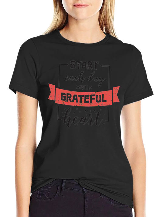 Grateful Heart Graphic Tee - Black Cotton T-Shirt