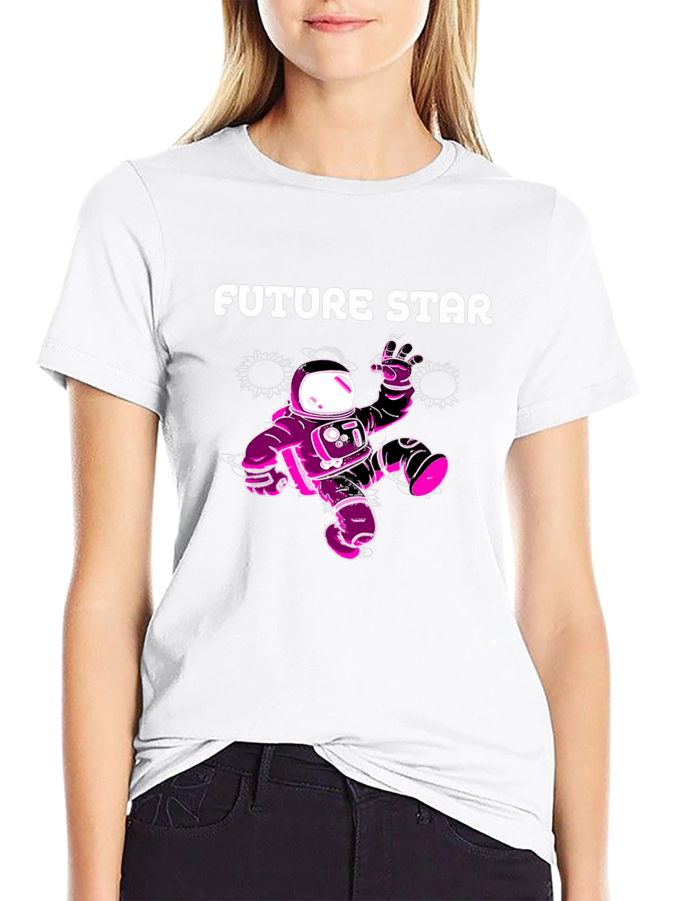 Future Star Graphic Tee - Black Cotton Astronaut T-Shirt