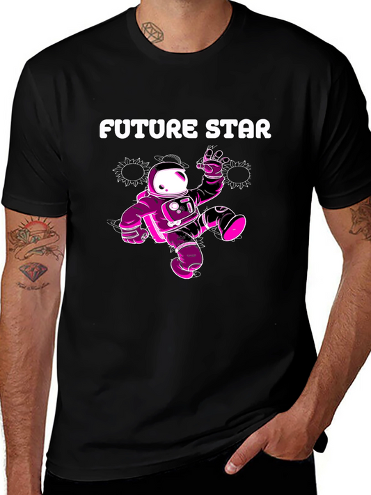 Future Star Graphic Tee - Black Cotton Astronaut T-Shirt