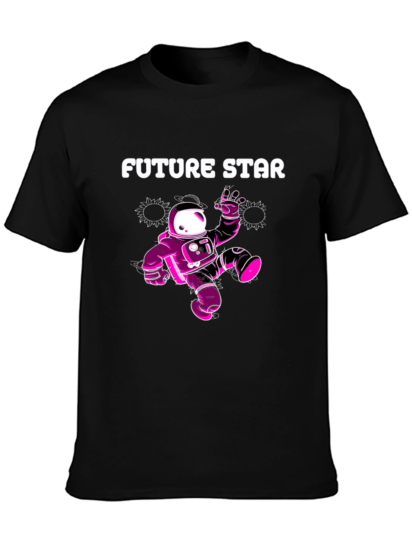 Future Star Graphic Tee - Black Cotton Astronaut T-Shirt