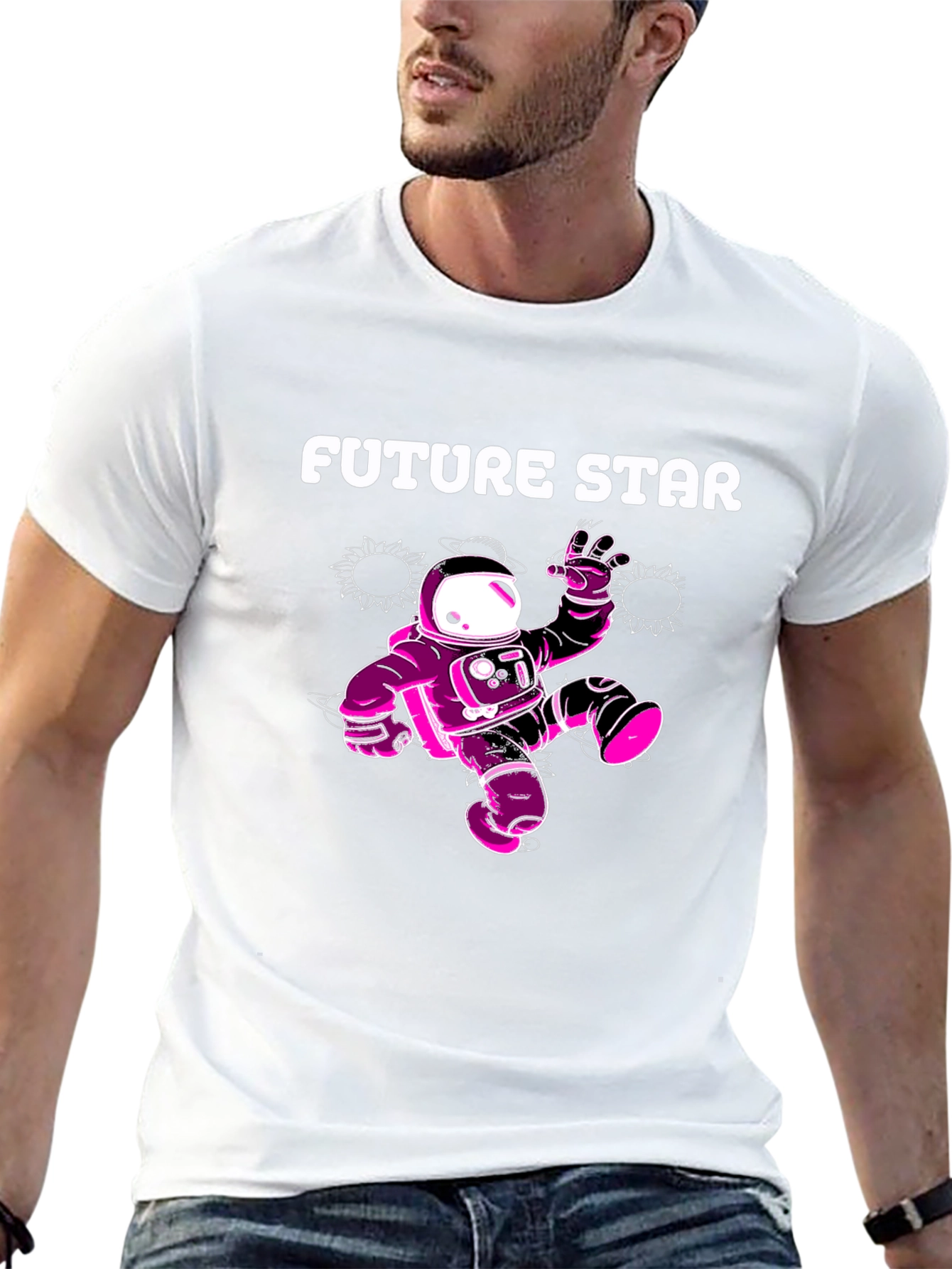 Future Star Graphic Tee - Black Cotton Astronaut T-Shirt