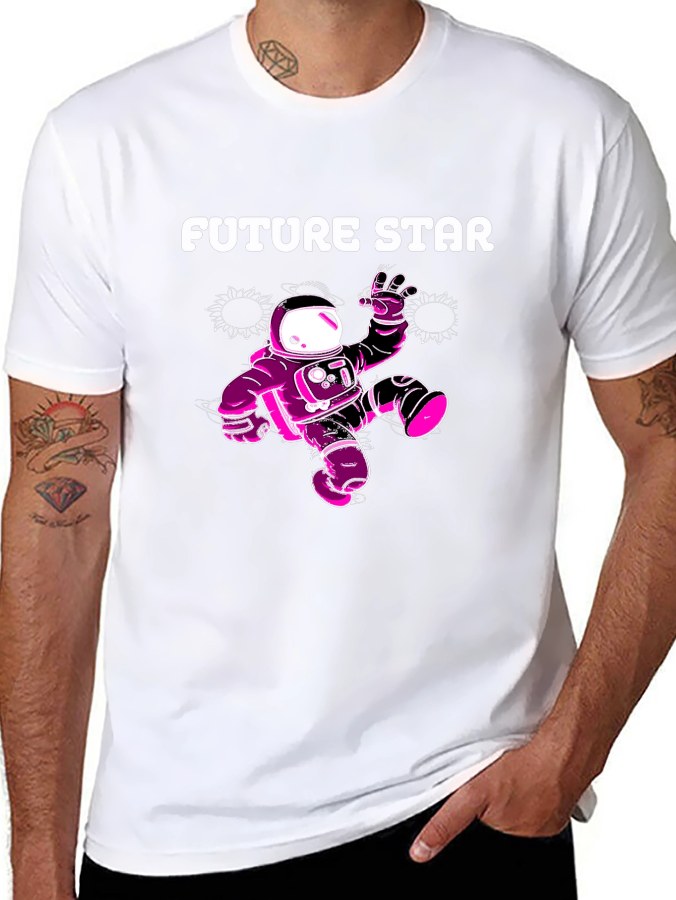 Future Star Graphic Tee - Black Cotton Astronaut T-Shirt