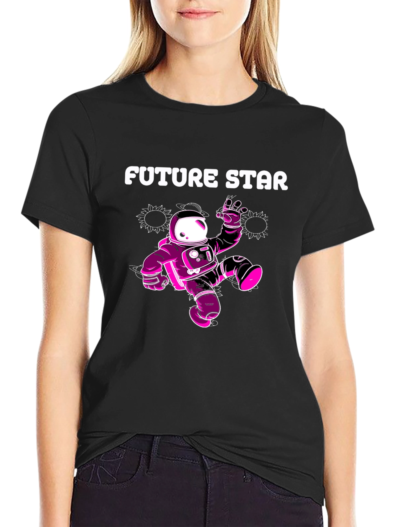 Future Star Graphic Tee - Black Cotton Astronaut T-Shirt