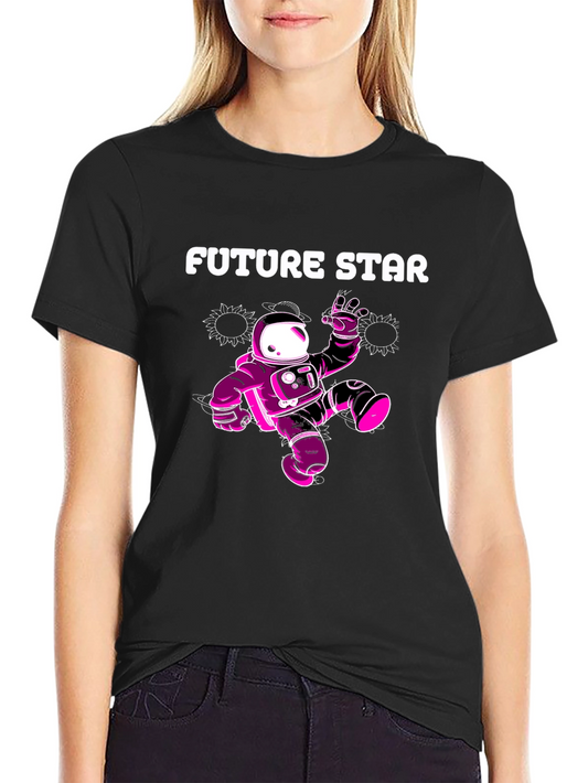 Future Star Graphic Tee - Black Cotton Astronaut T-Shirt
