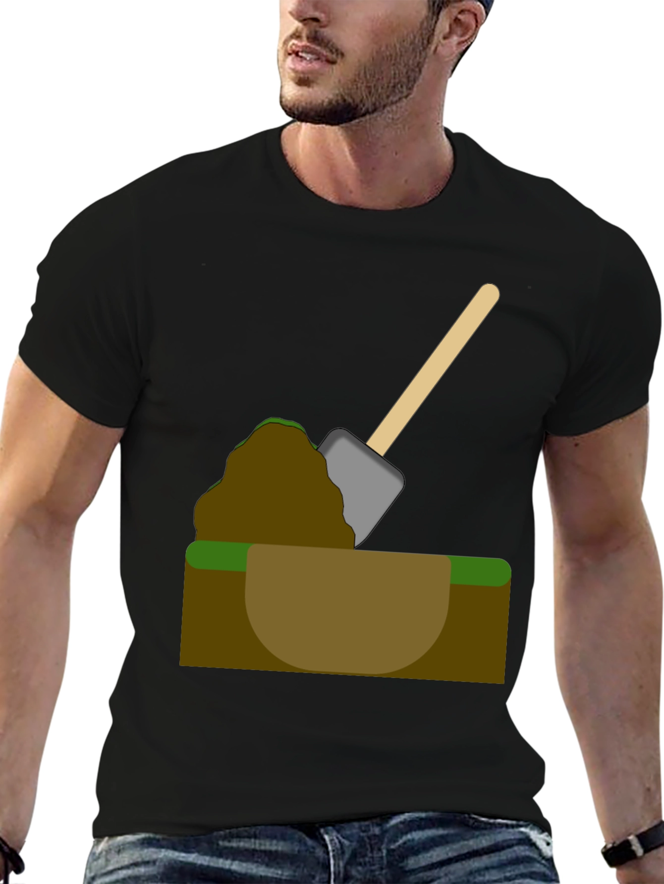 Digging T-Shirt - Cartoon Shovel in Hole Graphic Tee