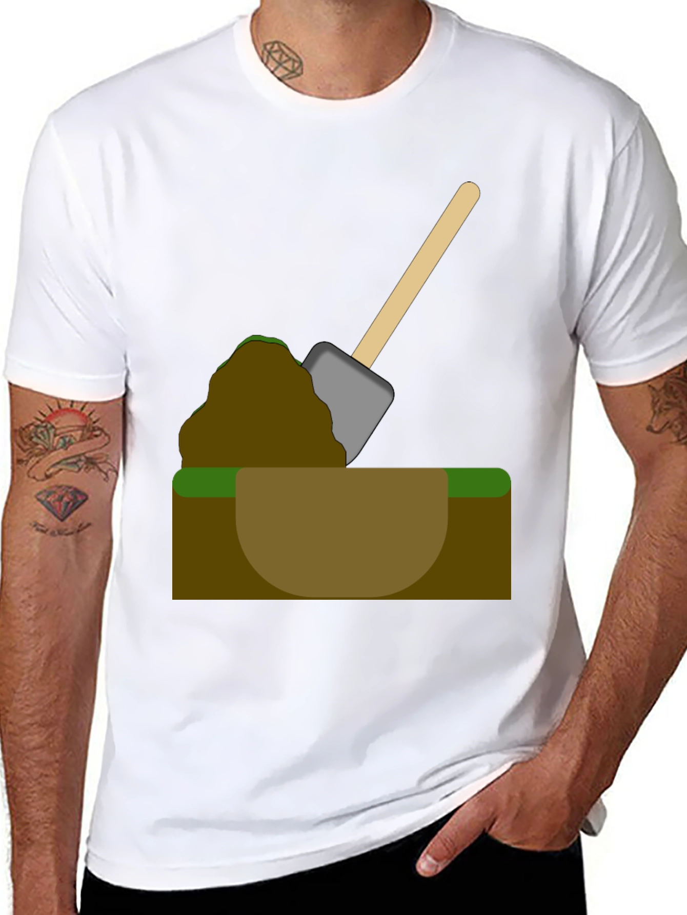Digging T-Shirt - Cartoon Shovel in Hole Graphic Tee