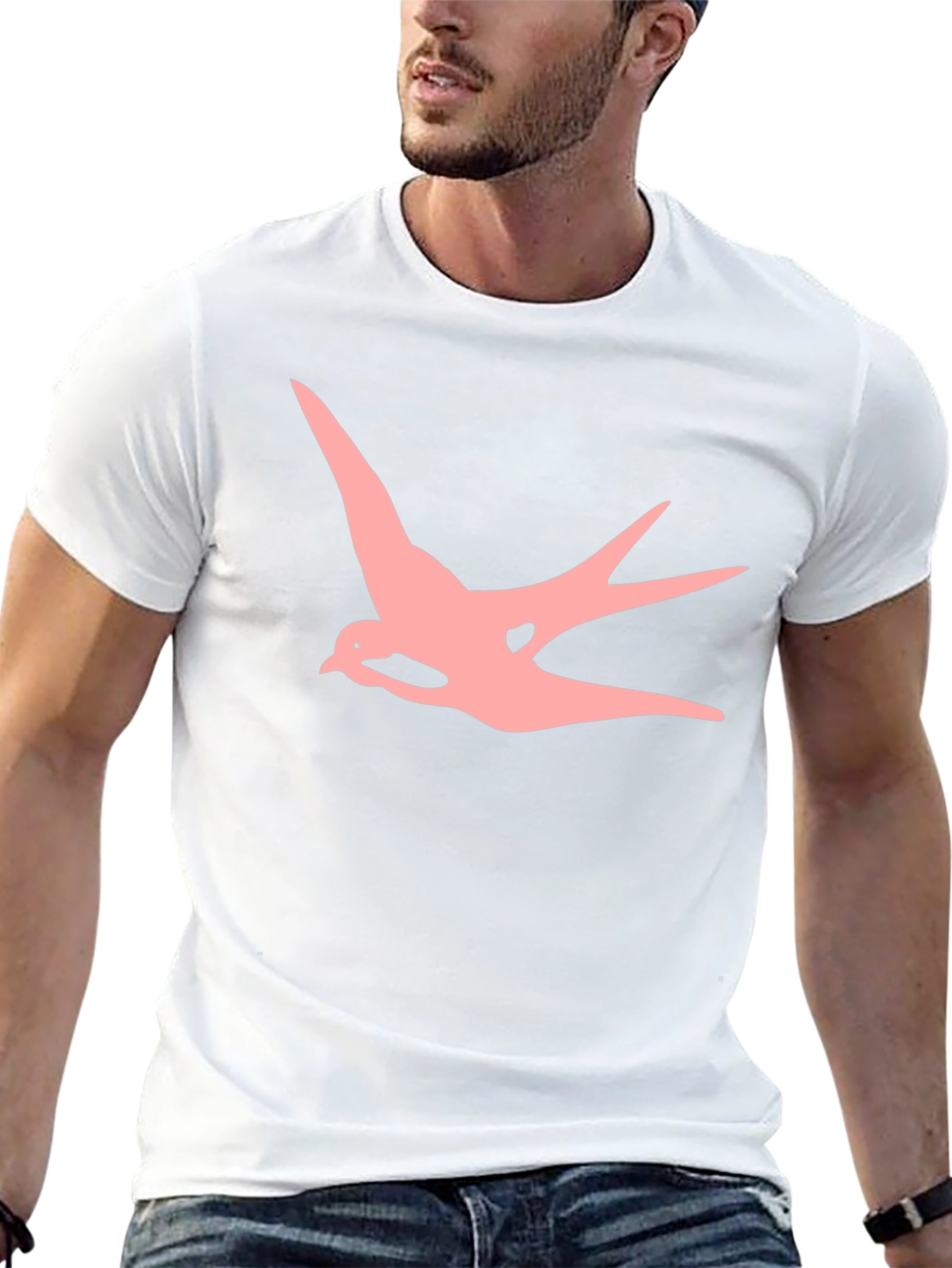 Mens Black T-shirt with Pink Swallow Graphic