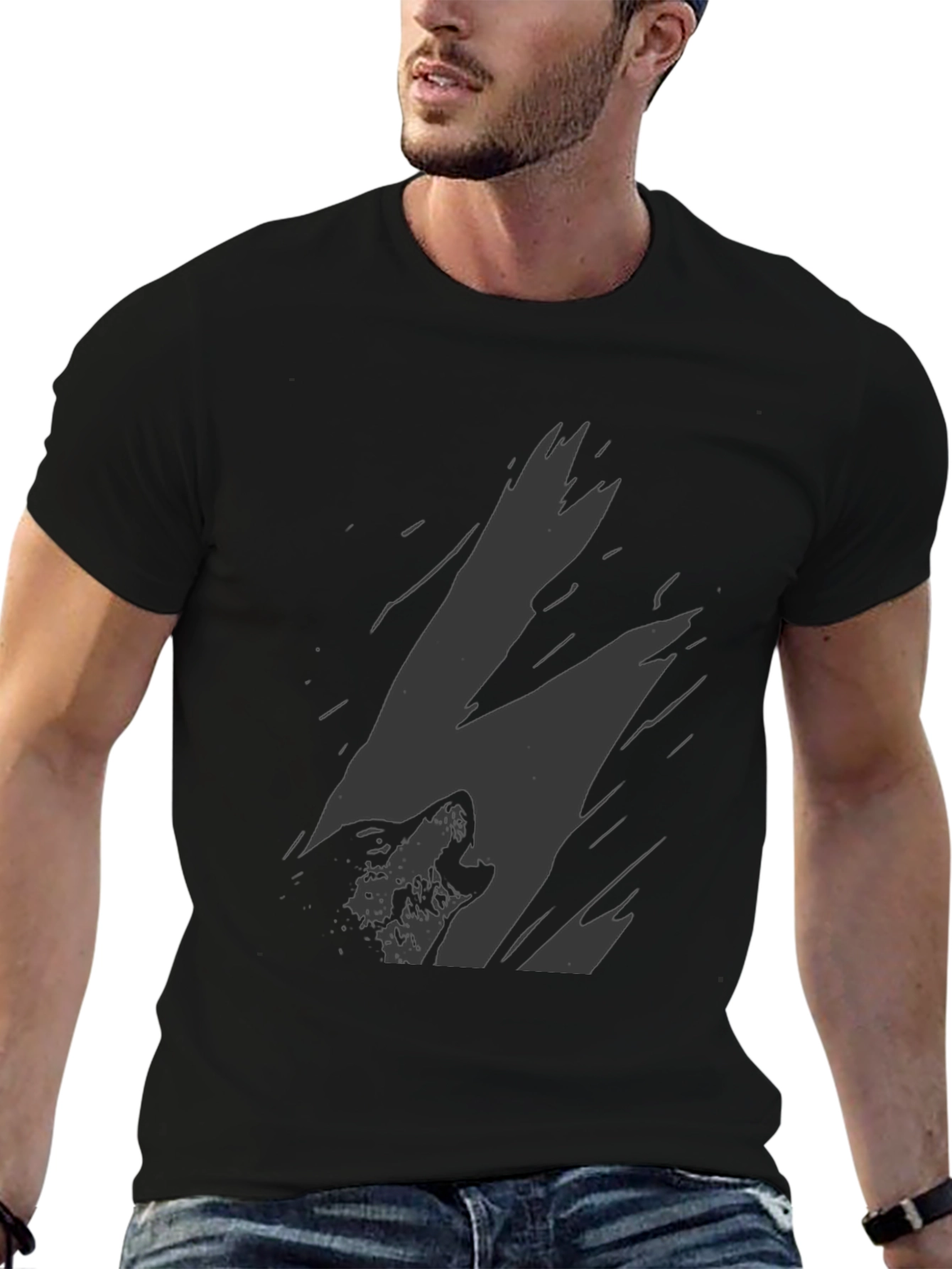 Mens Black Wolf Graphic Print T-Shirt
