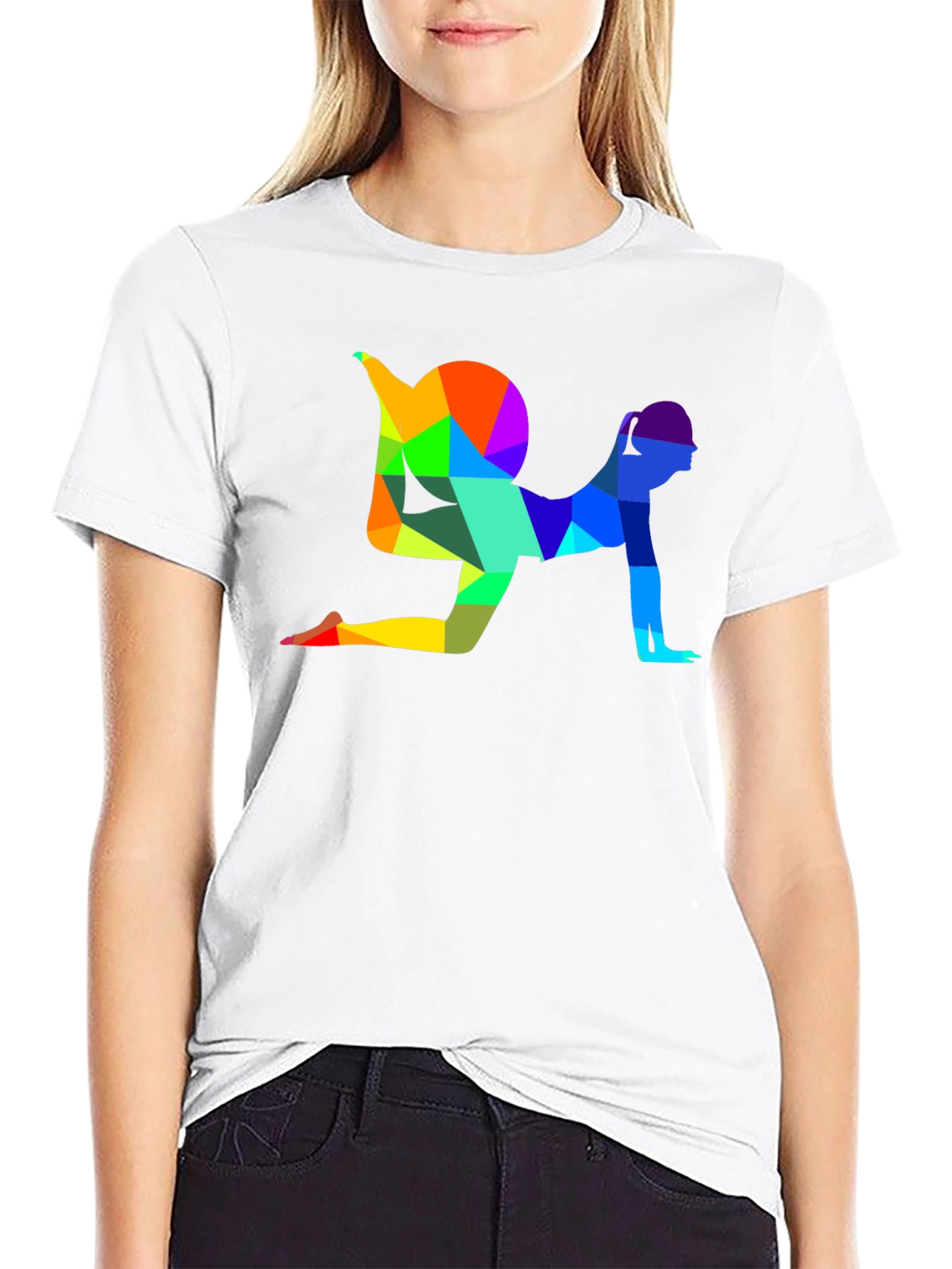 Geometric Yoga Pose Graphic T-Shirt - Unisex Black Tee