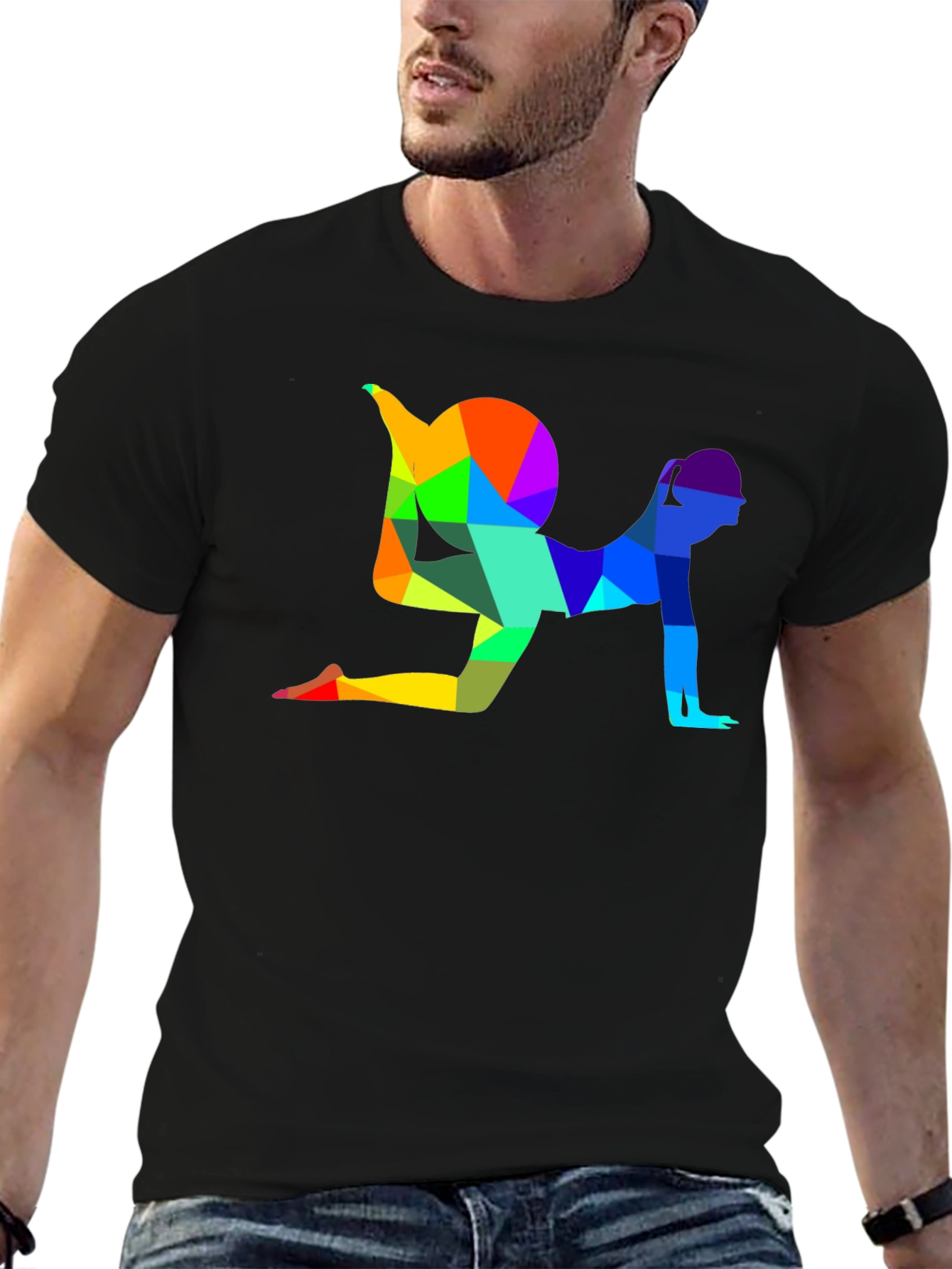 Geometric Yoga Pose Graphic T-Shirt - Unisex Black Tee