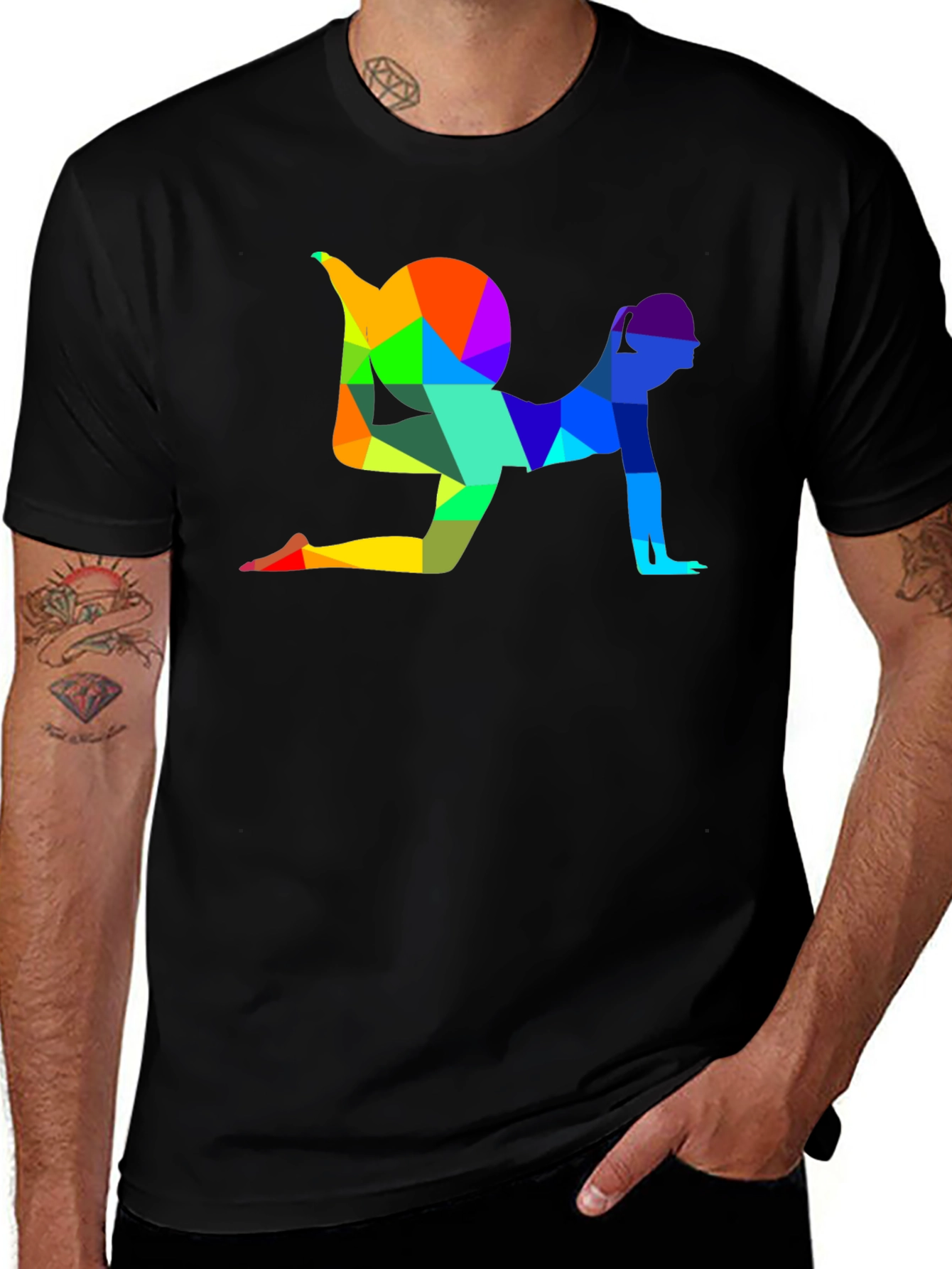 Geometric Yoga Pose Graphic T-Shirt - Unisex Black Tee