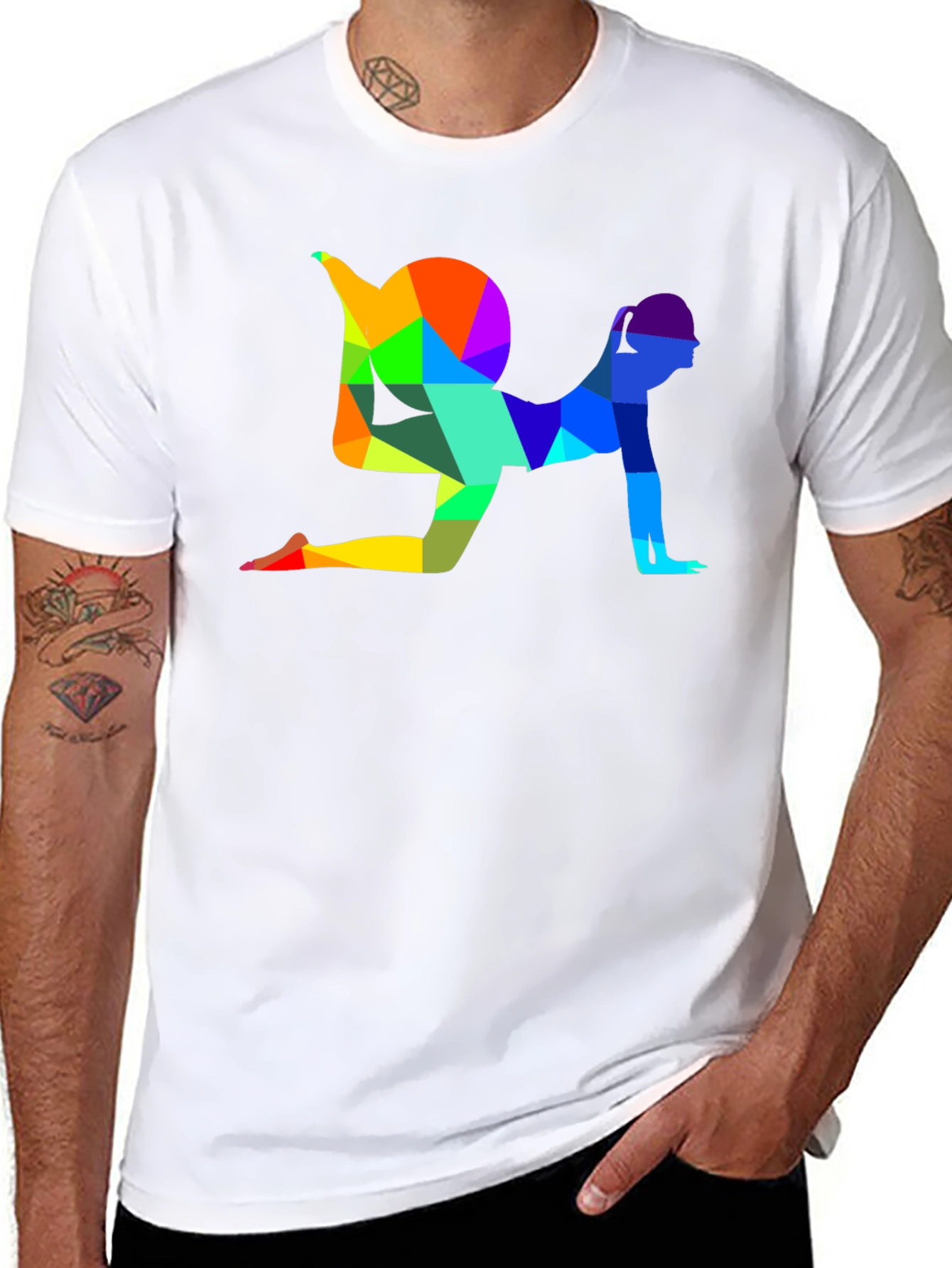 Geometric Yoga Pose Graphic T-Shirt - Unisex Black Tee