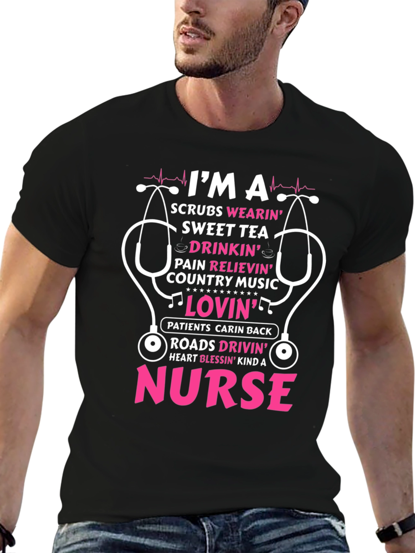 Nurse T-Shirt: Scrubs Wearin Sweet Tea Drinkin Design