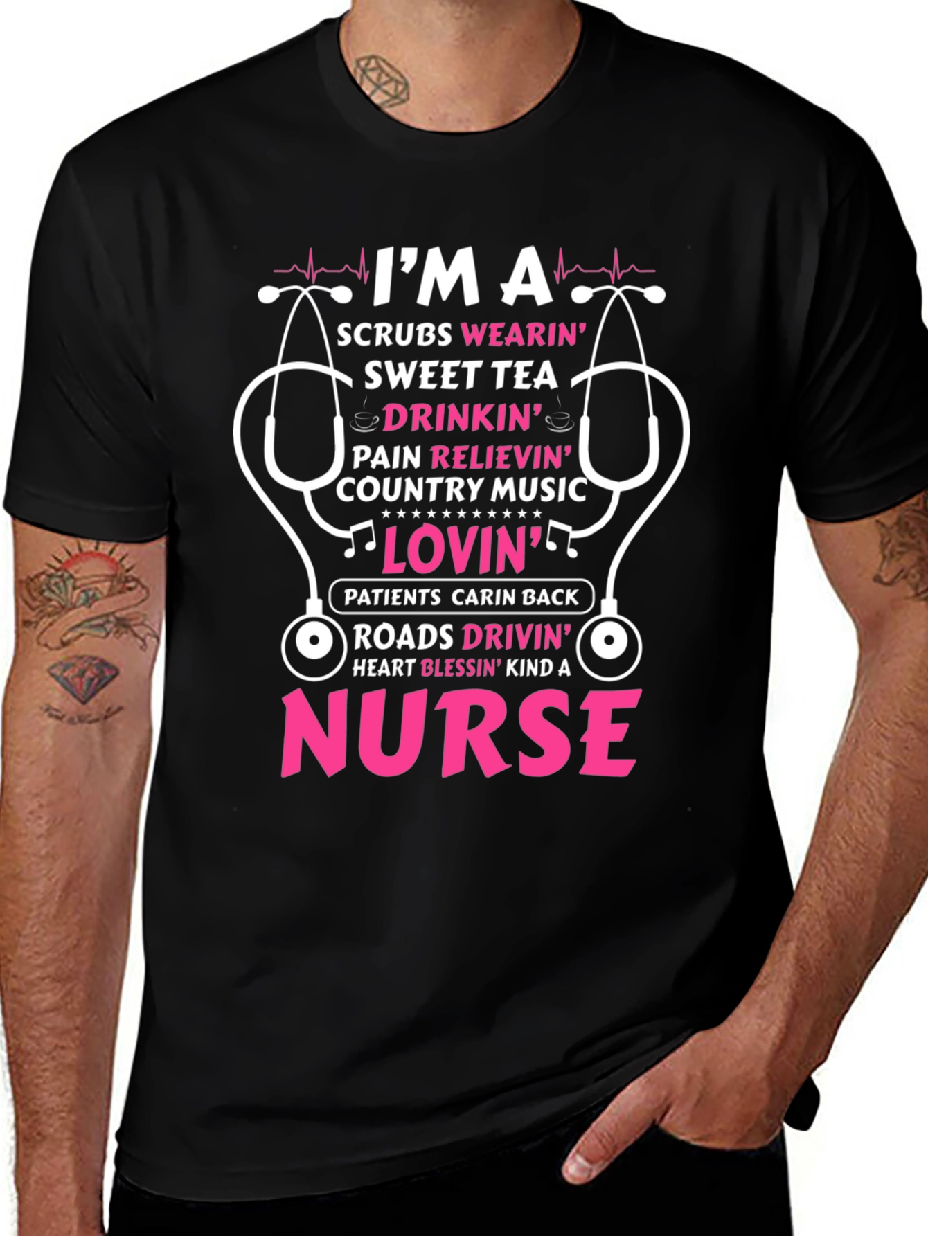 Nurse T-Shirt: Scrubs Wearin Sweet Tea Drinkin Design