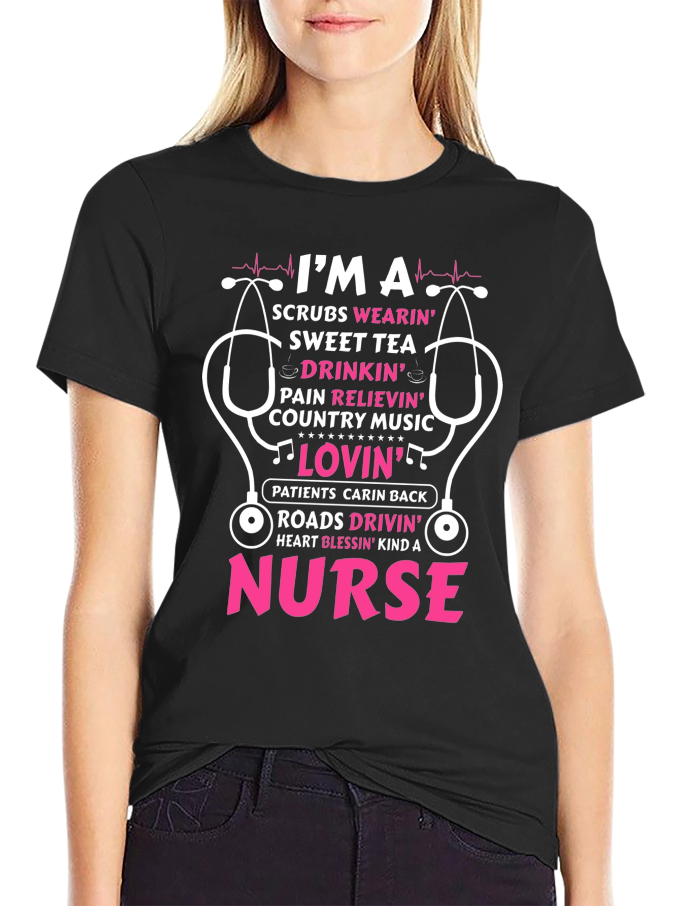 Nurse T-Shirt: Scrubs Wearin Sweet Tea Drinkin Design