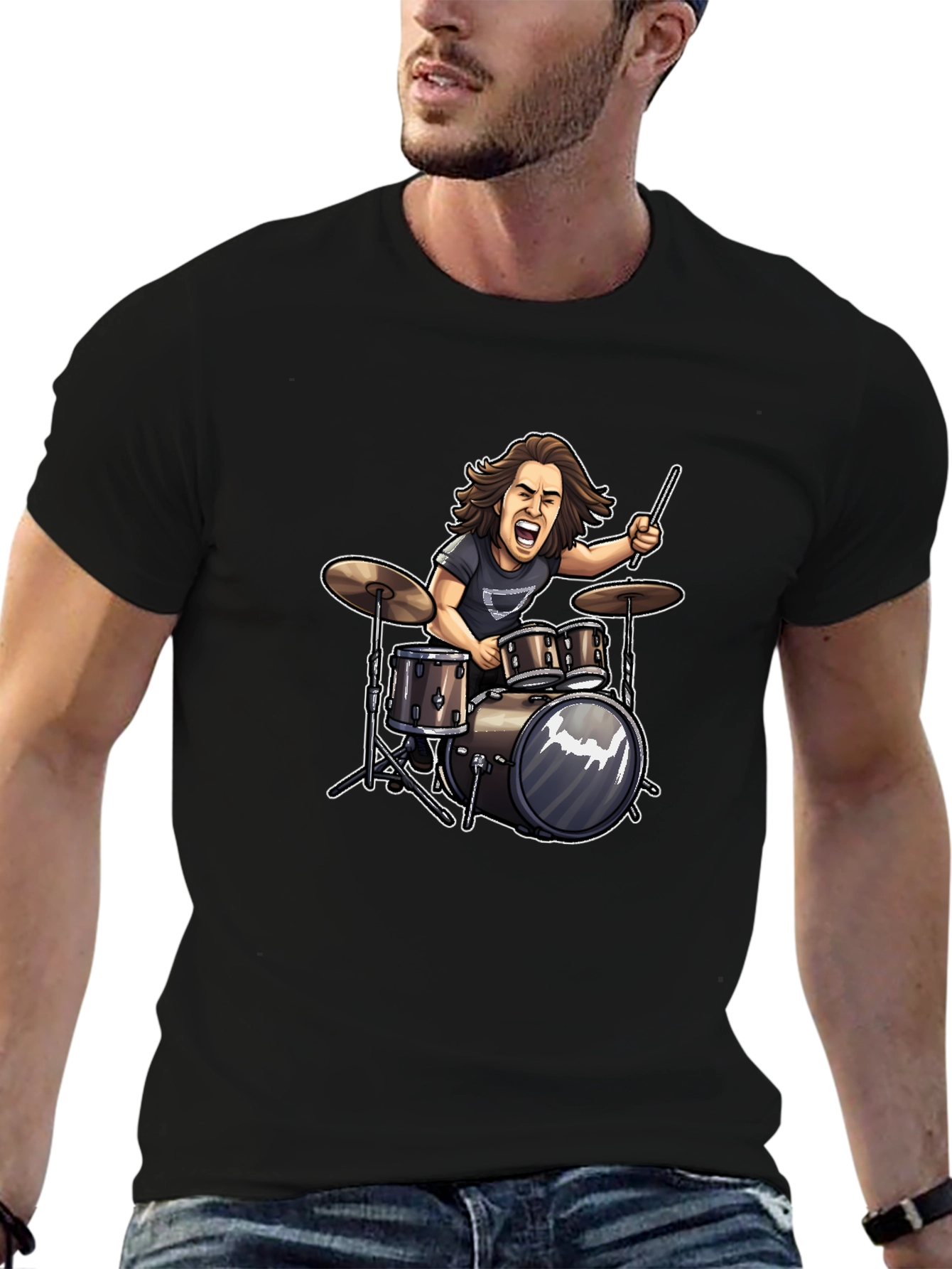 Drummer Cartoon Graphic T-Shirt