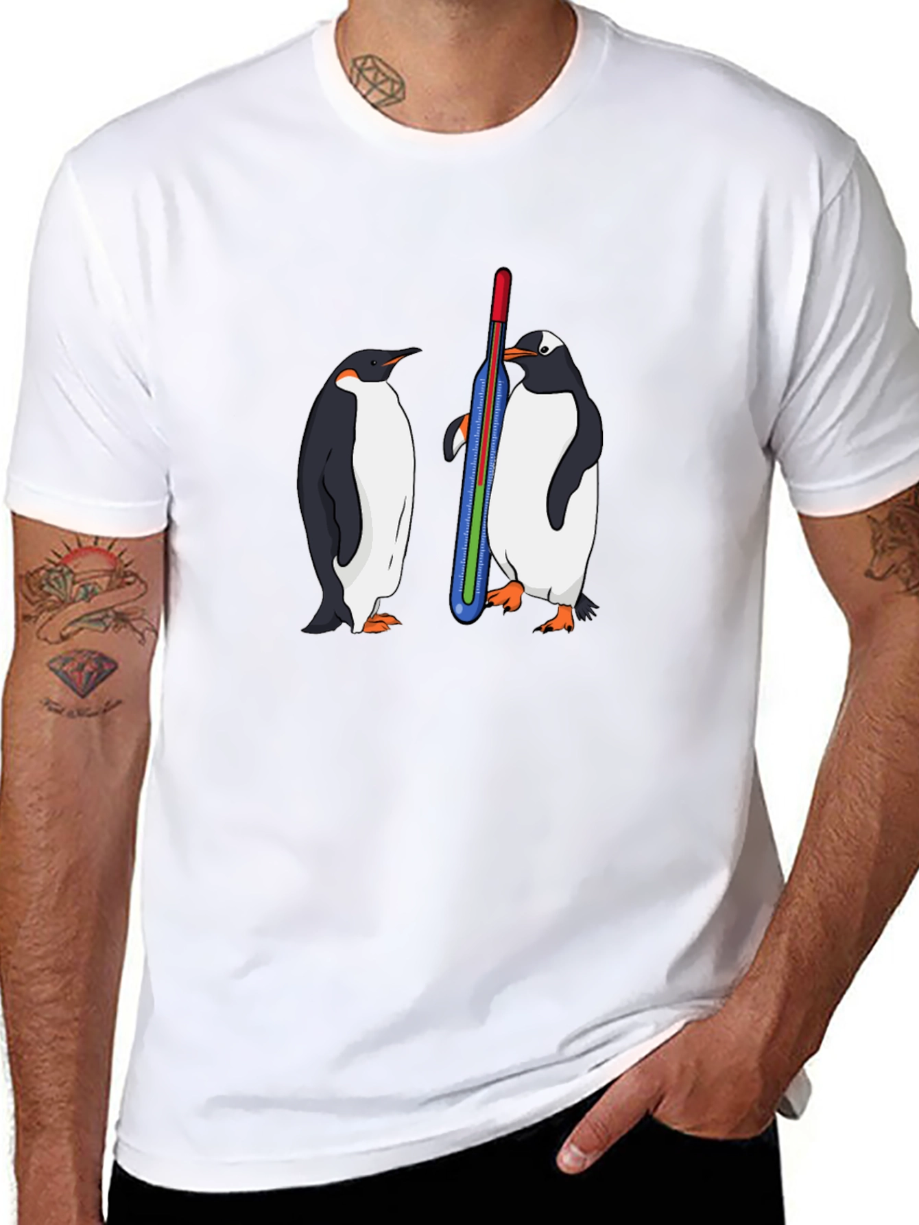 Penguin Thermometer Graphic Tee - Cool Animal Design