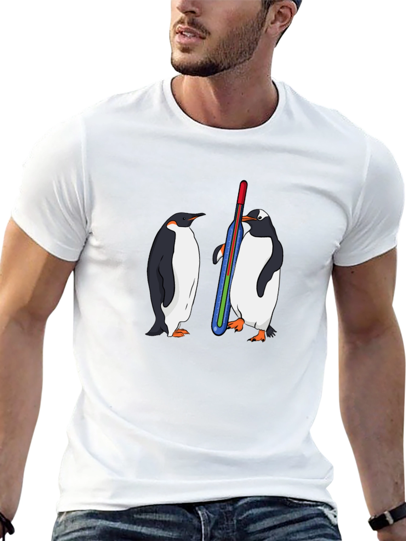 Penguin Thermometer Graphic Tee - Cool Animal Design