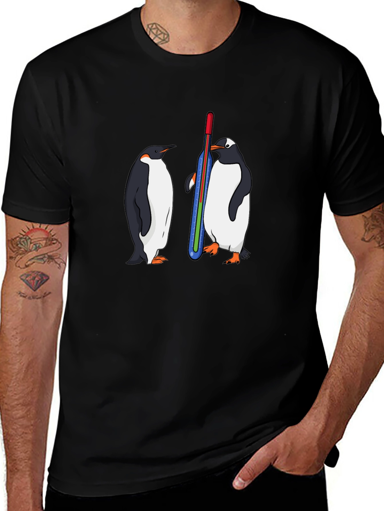 Penguin Thermometer Graphic Tee - Cool Animal Design