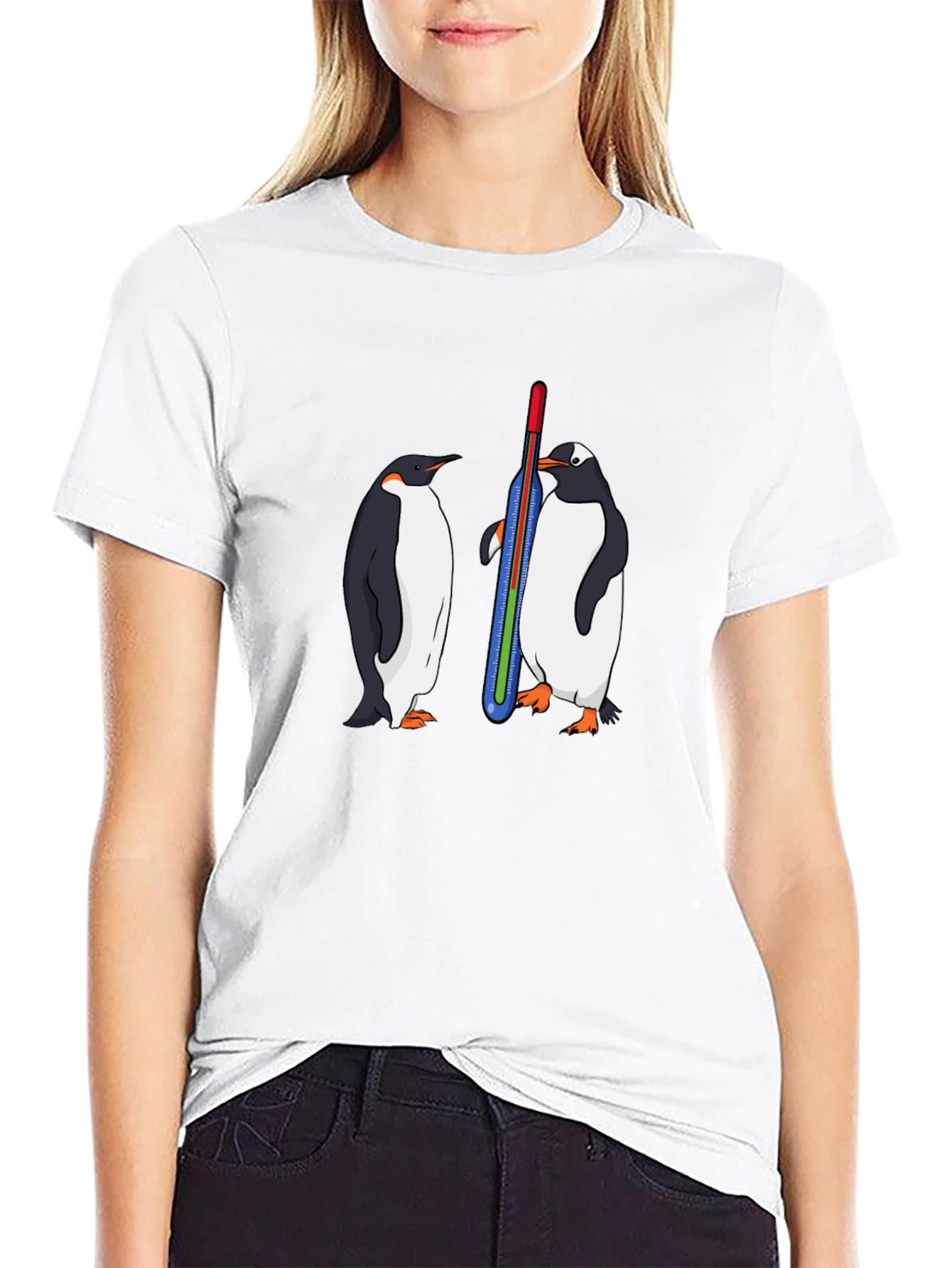 Penguin Thermometer Graphic Tee - Cool Animal Design