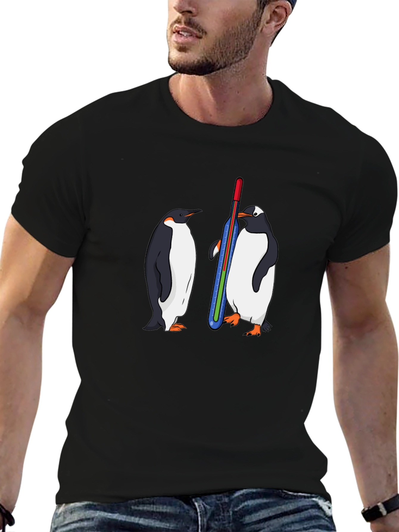 Penguin Thermometer Graphic Tee - Cool Animal Design