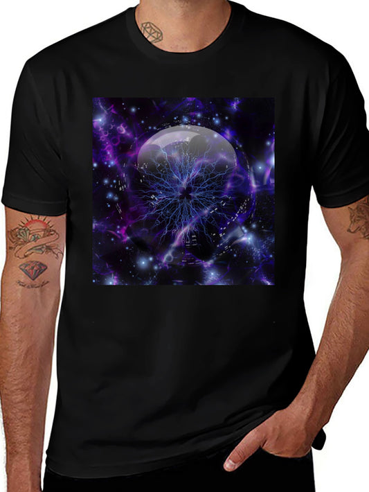 Cosmic Lightning Orb Graphic Tee - Black
