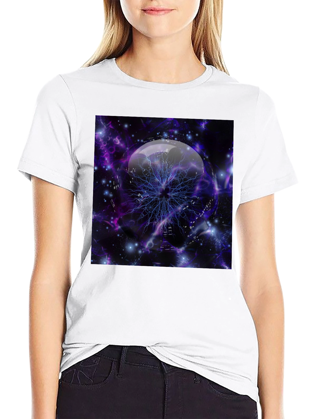 Cosmic Lightning Orb Graphic Tee - Black