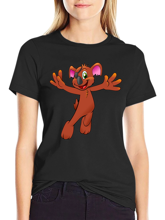 Koala Cartoon Graphic Tee - Black Cotton Blend