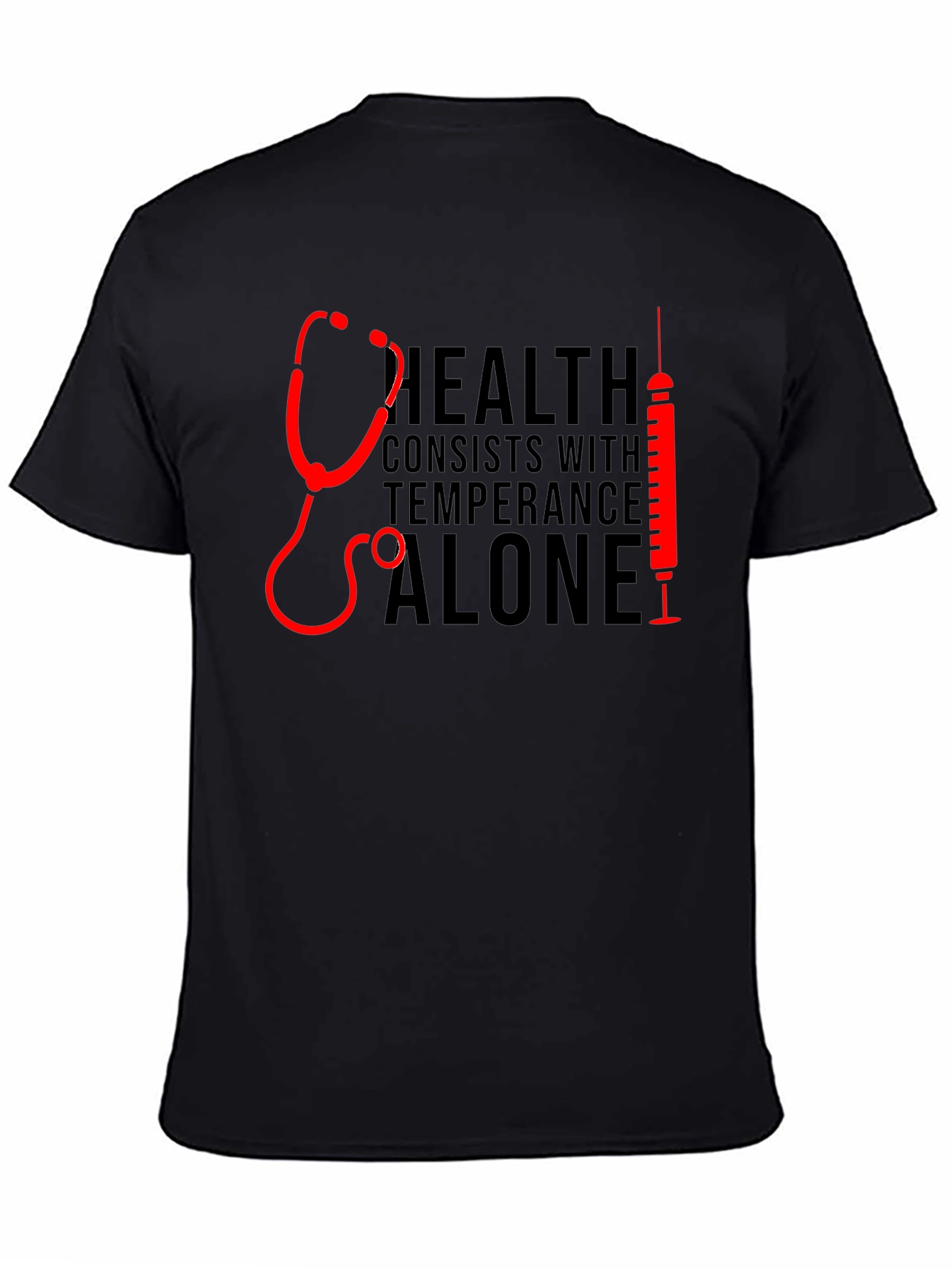 Health Stethoscope & Syringe Black T-Shirt