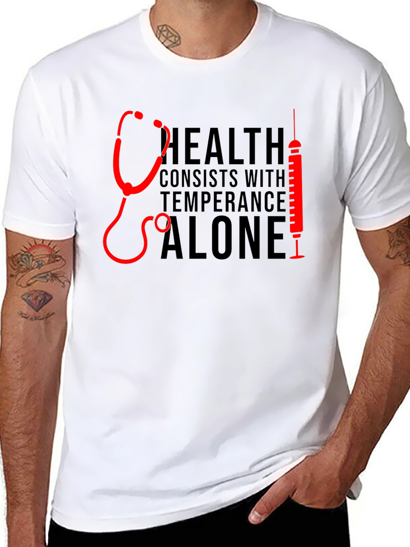 Health Stethoscope & Syringe Black T-Shirt