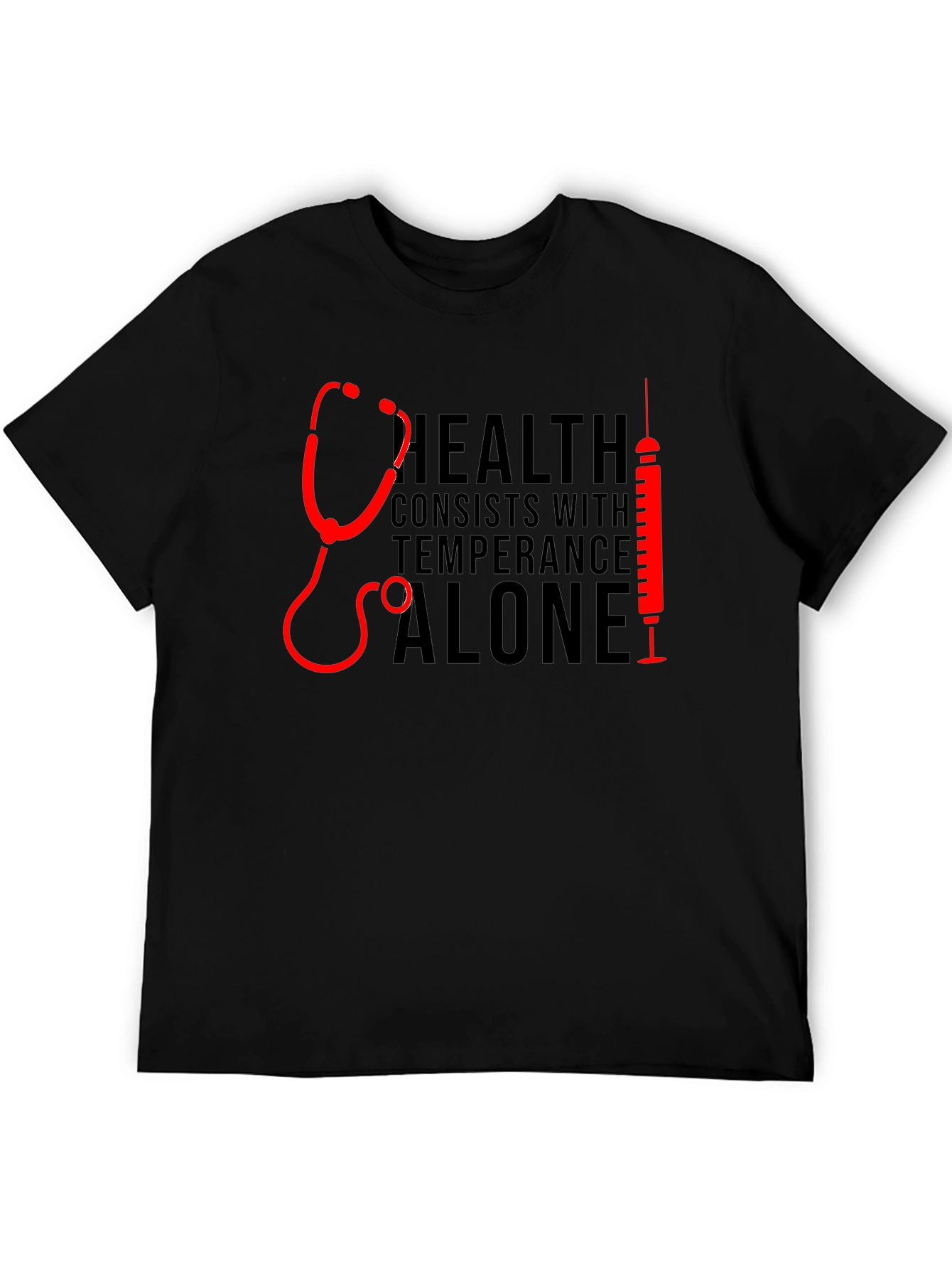 Health Stethoscope & Syringe Black T-Shirt