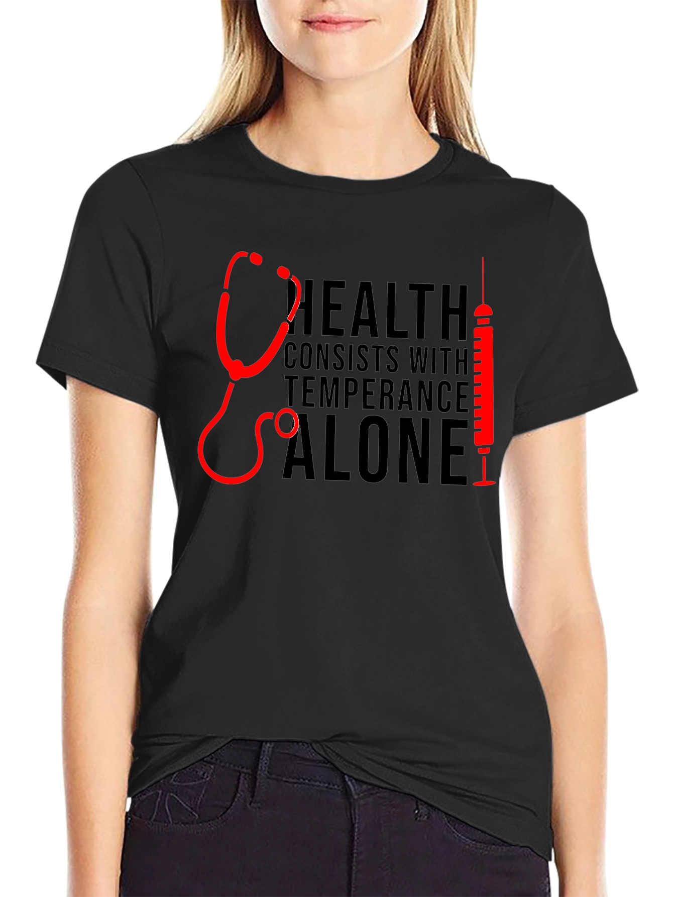 Health Stethoscope & Syringe Black T-Shirt