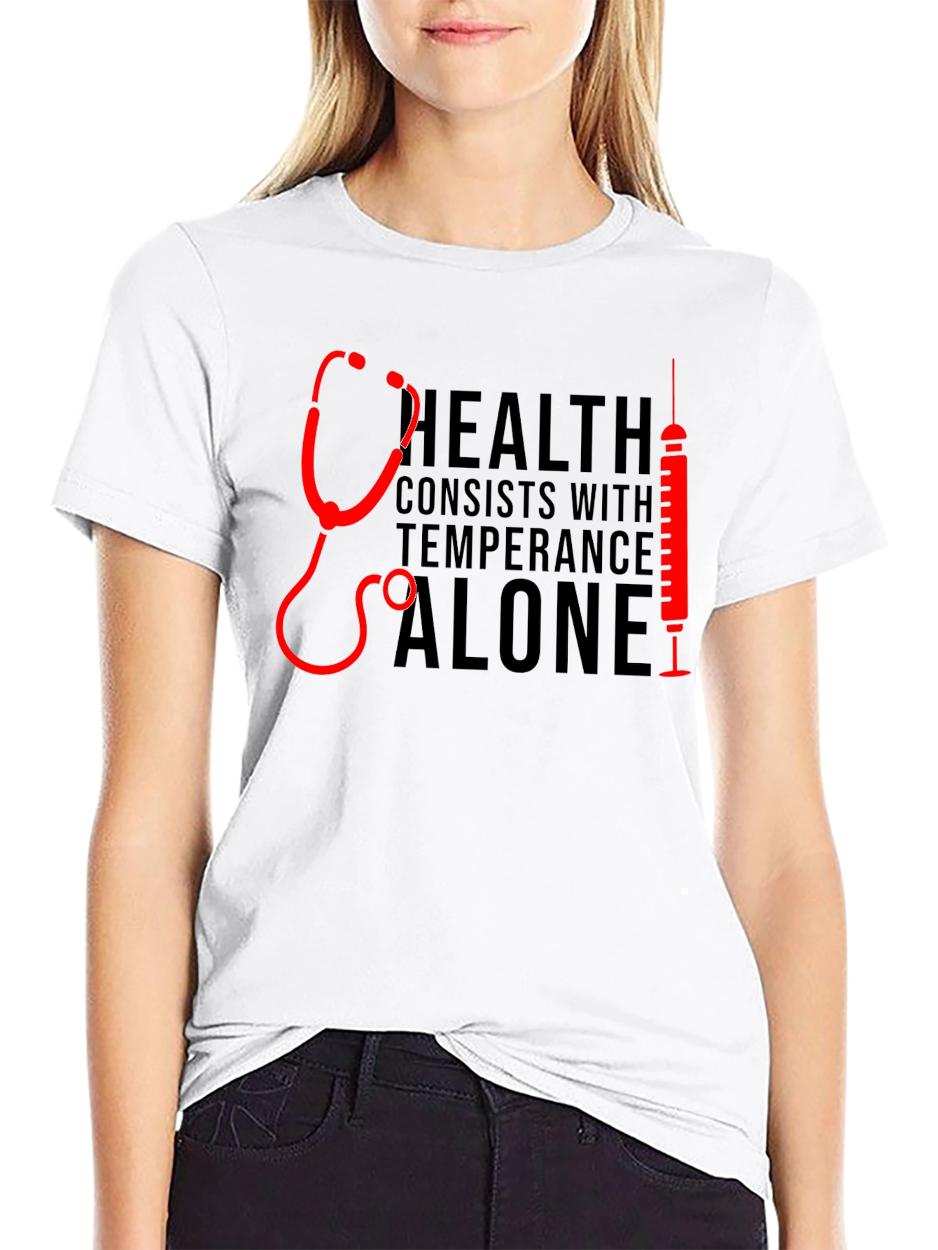 Health Stethoscope & Syringe Black T-Shirt