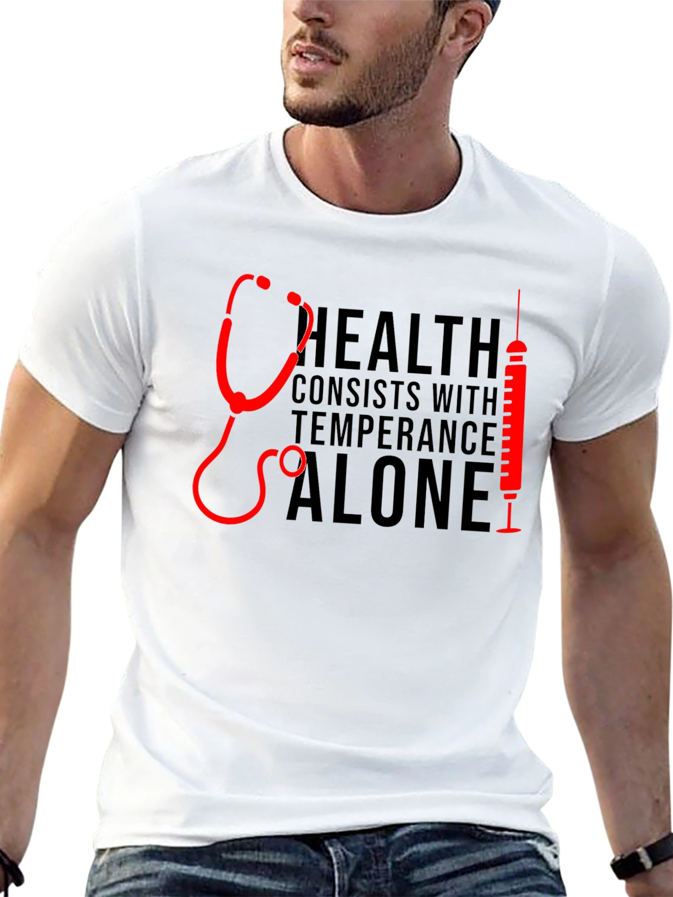 Health Stethoscope & Syringe Black T-Shirt