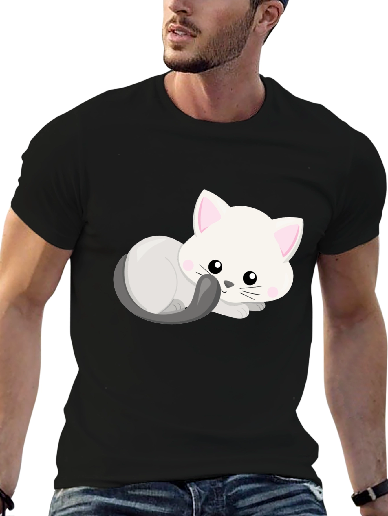 Cute Cat Graphic T-Shirt - Black