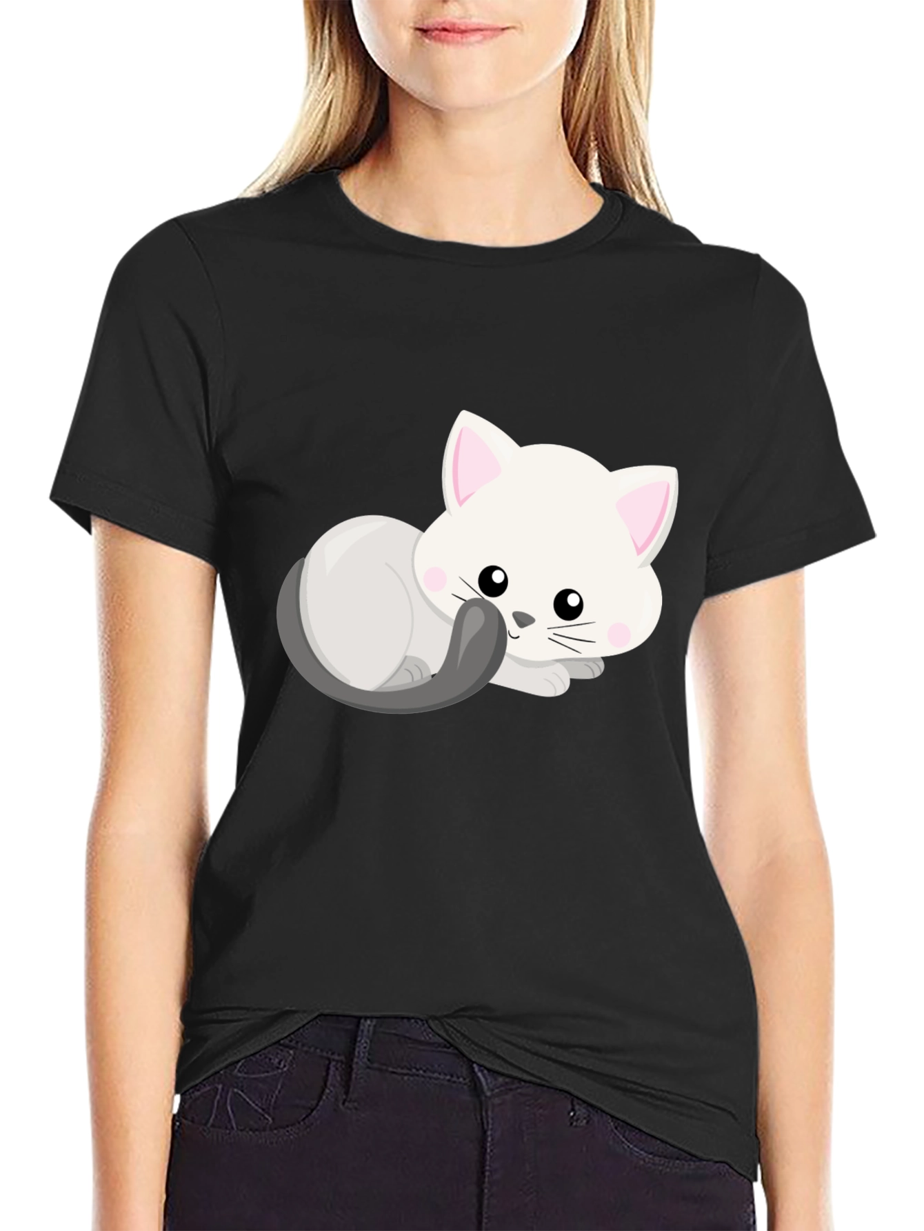 Cute Cat Graphic T-Shirt - Black