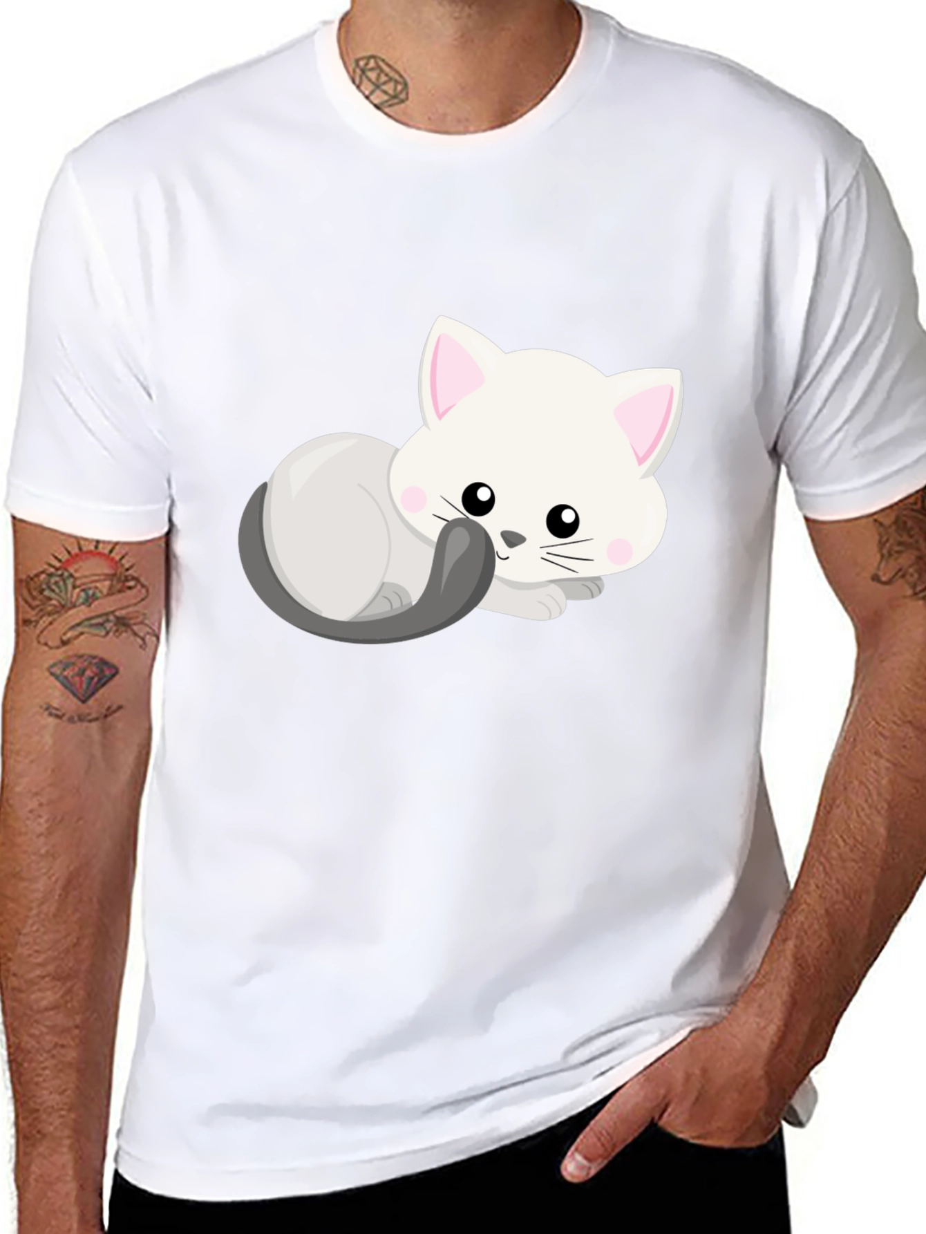 Cute Cat Graphic T-Shirt - Black