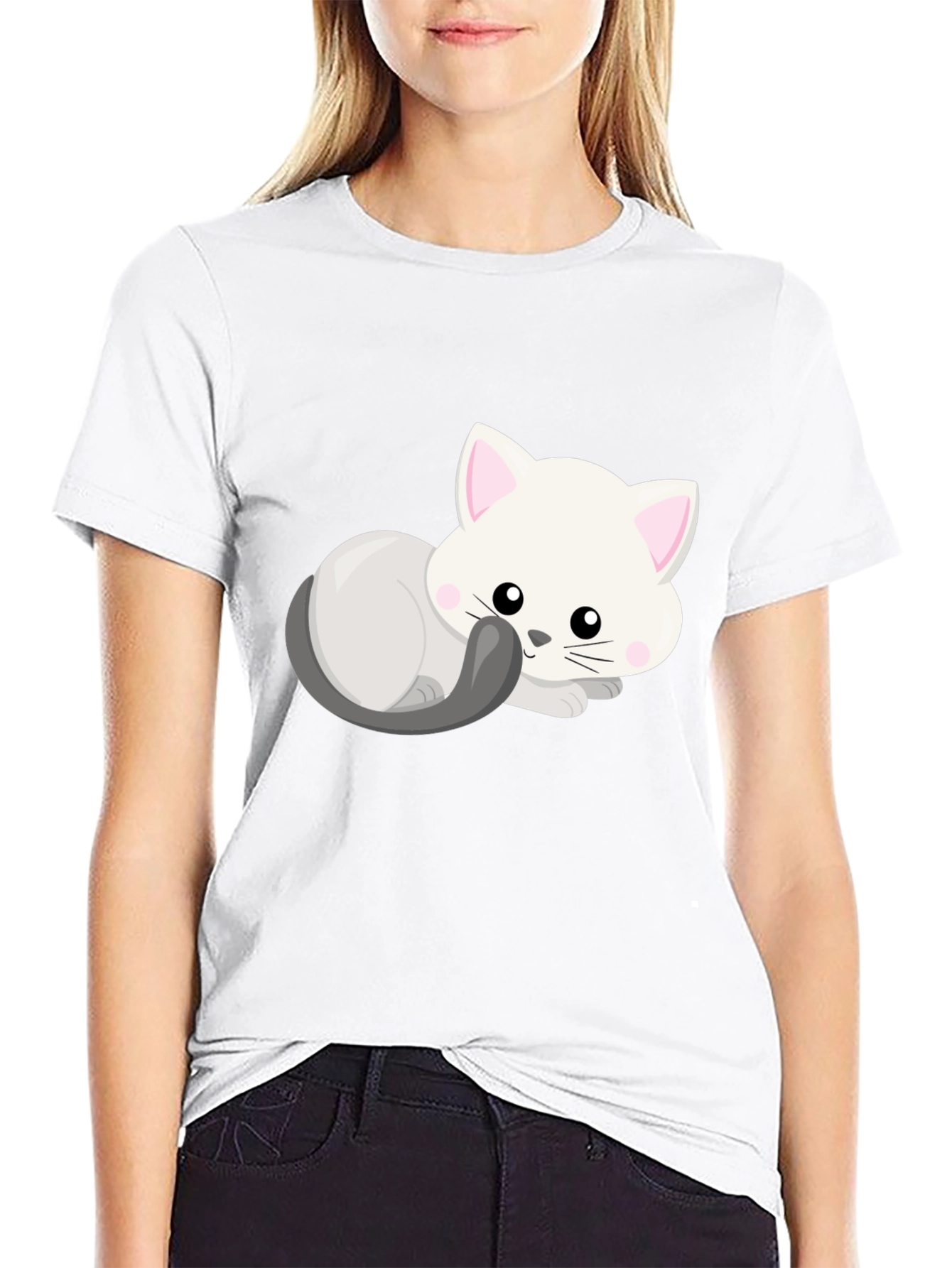 Cute Cat Graphic T-Shirt - Black