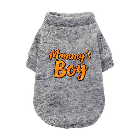 Mommy's Boy Shiny Orange Letter Puppy Grey Sweater