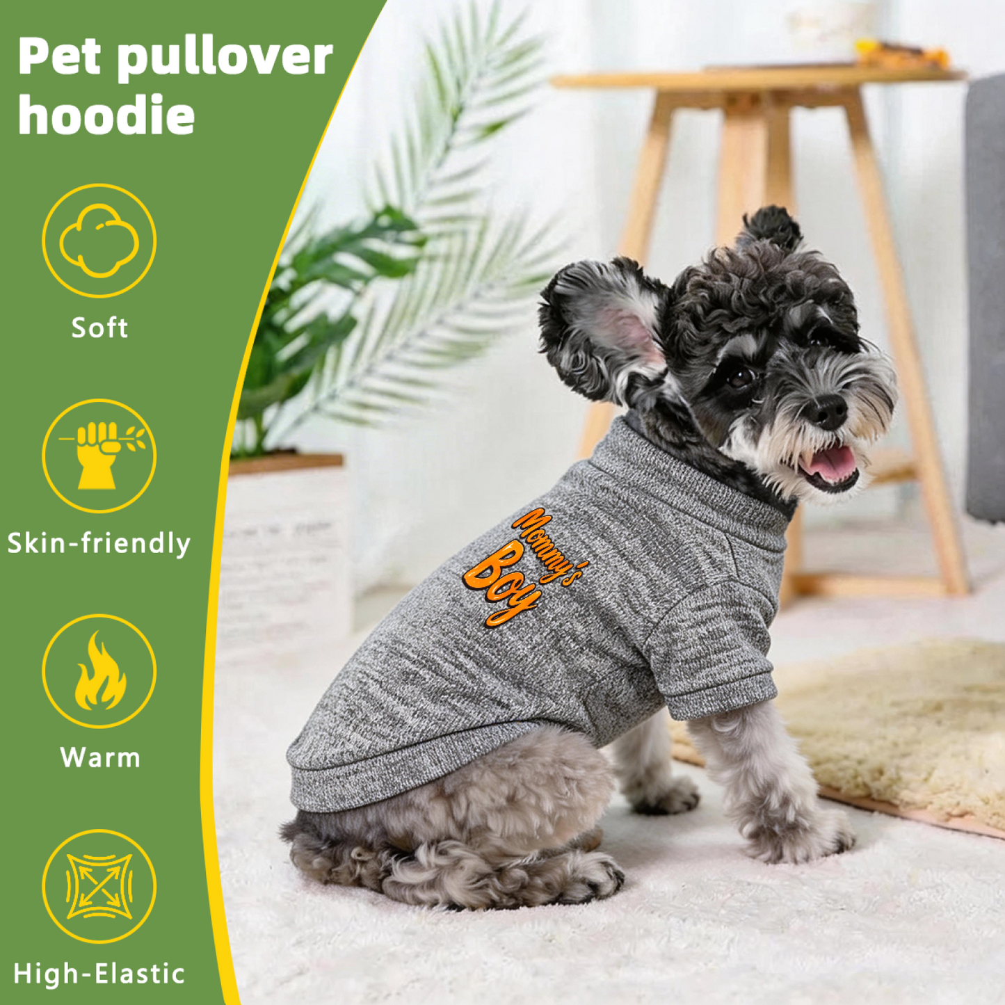 Mommy's Boy Shiny Orange Letter Puppy Grey Sweater
