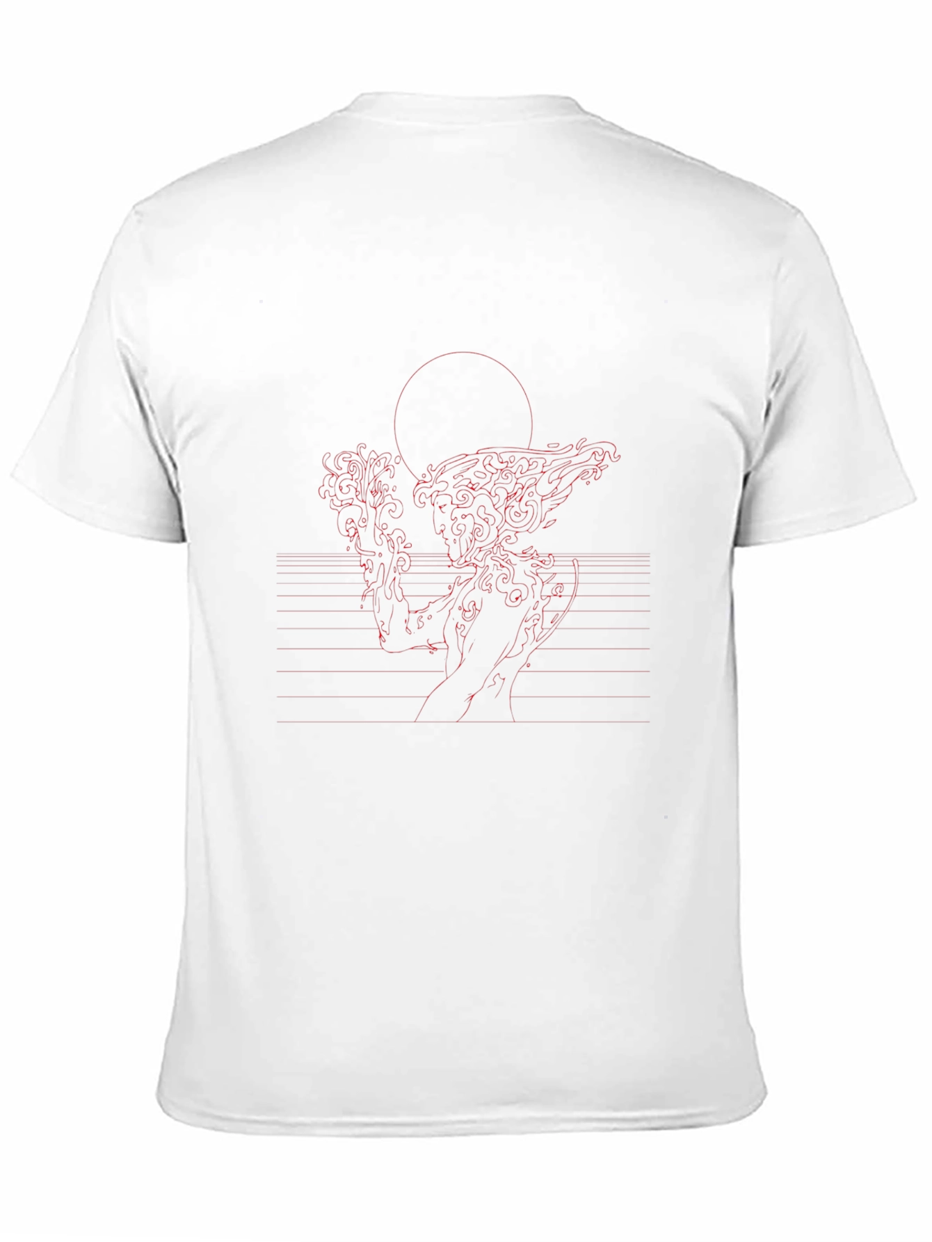 Red Line Art Black T-Shirt